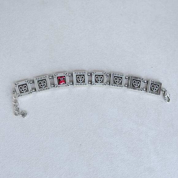 Brighton Red Dress Square Link Bracelet Silver Plated Vintage Retired 7.25-8.25" - Picture 4 of 6